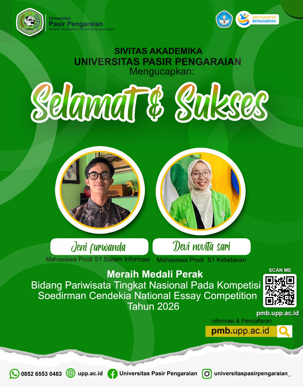 Mahasiswa UPP Raih Medali Perak Bidang Pariwisata di Ajang Nasional Soedirman Cendekia National Essay Competition 2026